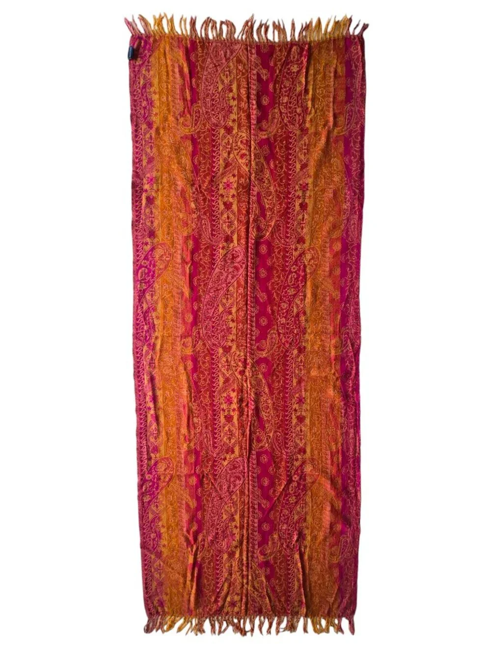Charter Club Wool & Silk Scarf Jacquard Woven Fringe Detail 77” x 26”